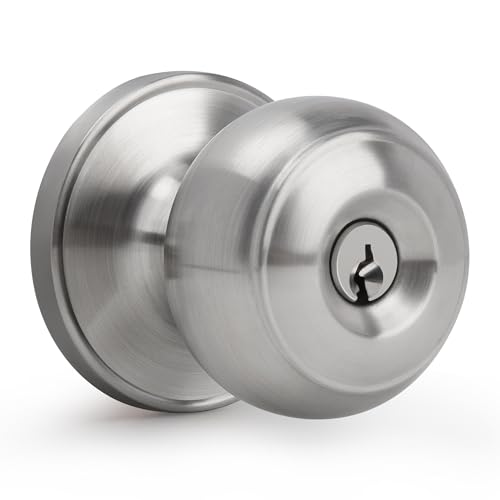 Gaurqiah Keyed Entry Door Knob Flat Ball Interior Door Knob with Lock Round Exterior Doorknob for FrontEntrance Doors Satin Nickel - Image 1