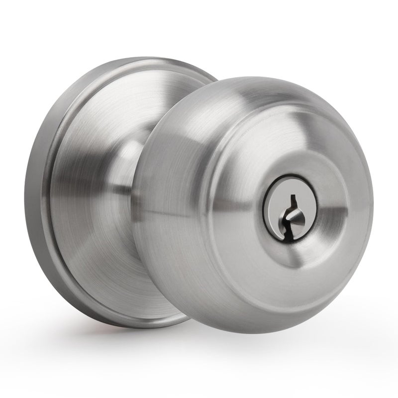 Gaurqiah Keyed Entry Door Knob Flat Ball Interior Door Knob with Lock Round Exterior Doorknob for FrontEntrance Doors Satin Nickel - Image 2