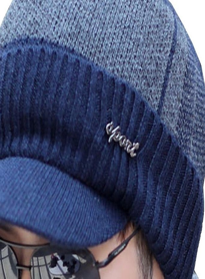 Alexvyan 1 Set Hat Style Soft Cap and Scarf Imported warm Snow and Air Proof Fleece Knitted Cap (Inside Fur) Woolen Beanie Winter Cap With Scarf for Men Boy Male (Blue Hat) - Image 5