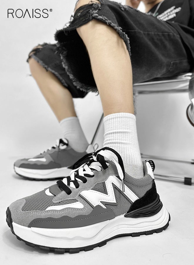 رويس حذاء رياضي رجالي كاجوال للطلاب، منخفض القطع، ذو مقدمة مستديرة، برباط، مناسب للجري، بنعل شبكي سميك وعصري، يوفر تهوية ممتازة، ونعل ناعم مانع للانزلاق ومقاوم للتآكل، لون رمادي - Image 4