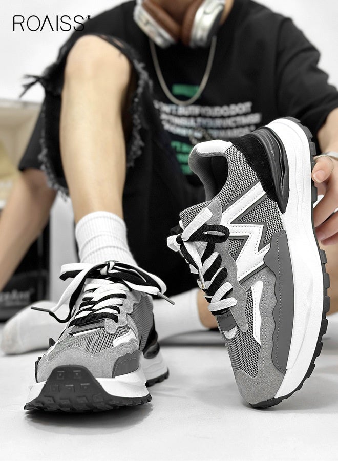 رويس حذاء رياضي رجالي كاجوال للطلاب، منخفض القطع، ذو مقدمة مستديرة، برباط، مناسب للجري، بنعل شبكي سميك وعصري، يوفر تهوية ممتازة، ونعل ناعم مانع للانزلاق ومقاوم للتآكل، لون رمادي - Image 5