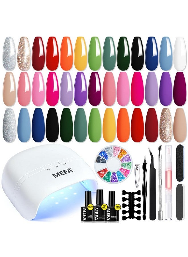 MEFA 34 Pcs Gel Nail Polish Kit with U V Light 48W, 20 Colors All Seasons Collection Nude Pink Red Gel Nail Polish Set with Base and Matte/Glossy Top Coat Nail Art Manicure Tools DIY Salon Home - Image 1