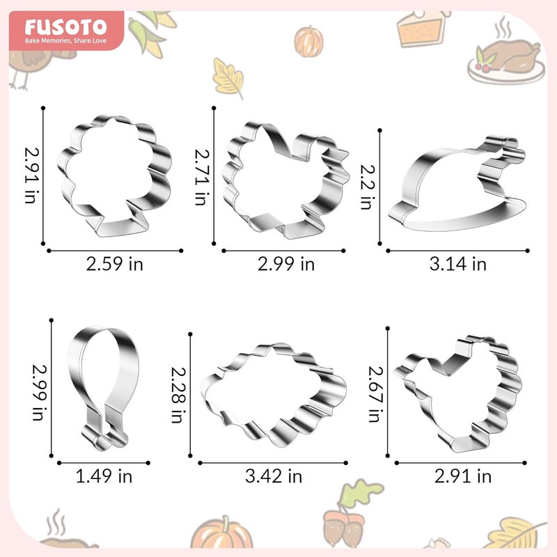 FUSOTO 6PCS Thanksgiving Turkey Cookie Cutters Set, Holiday Cookie Cutter Thanksgiving Turkey Shapes for Baking-Turkey, Chicken Leg, Fall Cookie Cutters for Homemaking Cookie - Image 3