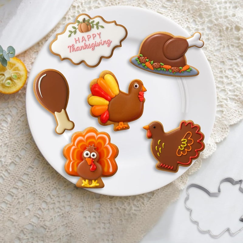 FUSOTO 6PCS Thanksgiving Turkey Cookie Cutters Set, Holiday Cookie Cutter Thanksgiving Turkey Shapes for Baking-Turkey, Chicken Leg, Fall Cookie Cutters for Homemaking Cookie - Image 4