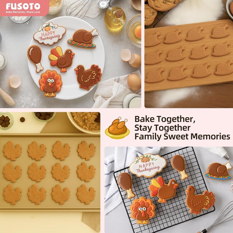 FUSOTO 6PCS Thanksgiving Turkey Cookie Cutters Set, Holiday Cookie Cutter Thanksgiving Turkey Shapes for Baking-Turkey, Chicken Leg, Fall Cookie Cutters for Homemaking Cookie - Image 2