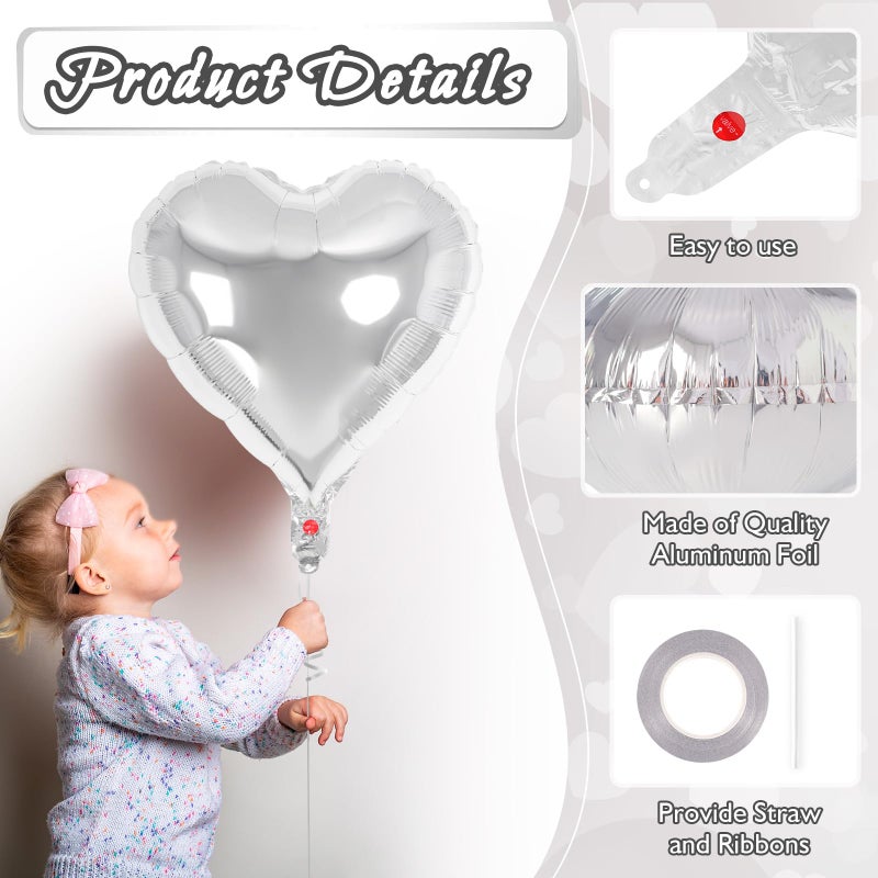 YOTHORN 12 Pcs Sliver Heart Balloons,18 Inch Heart Shape Foil Balloons Love Balloon Valentine Balloon for Birthday Party Wedding Engagement Party Baby Shower Valentine Day Decorations (sliver) - Image 5