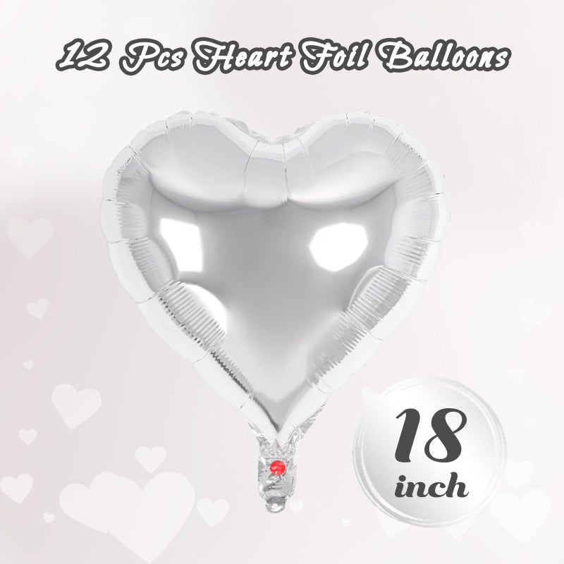 YOTHORN 12 Pcs Sliver Heart Balloons,18 Inch Heart Shape Foil Balloons Love Balloon Valentine Balloon for Birthday Party Wedding Engagement Party Baby Shower Valentine Day Decorations (sliver) - Image 2