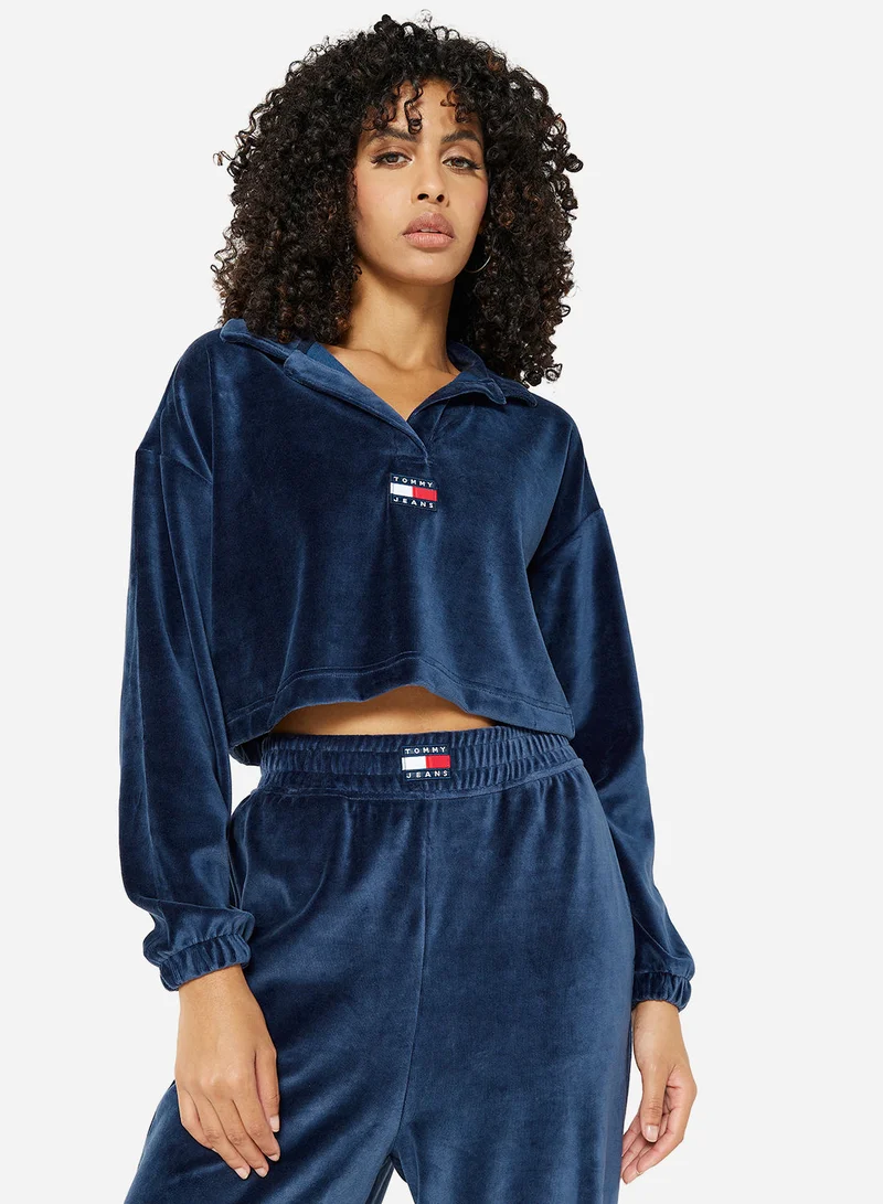 TOMMY JEANS Badge Logo Velour Crop Top