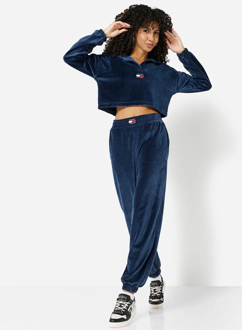 TOMMY JEANS Badge Logo Velour Crop Top