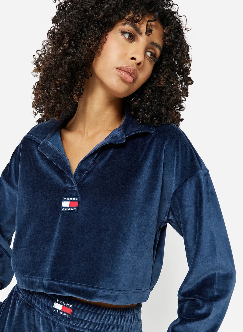 TOMMY JEANS Badge Logo Velour Crop Top