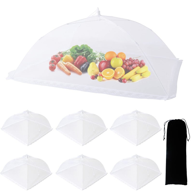 ZMCINER 7 Pack Food Covers for Outdoors Mesh Screen Include Food Tents 1 Extra Large (40"X 24") & 6 Standard (17"X 17") Collapsible and Reusable Mesh Covers for Outside, BBQ Party Supplies, Fruit - Image 1