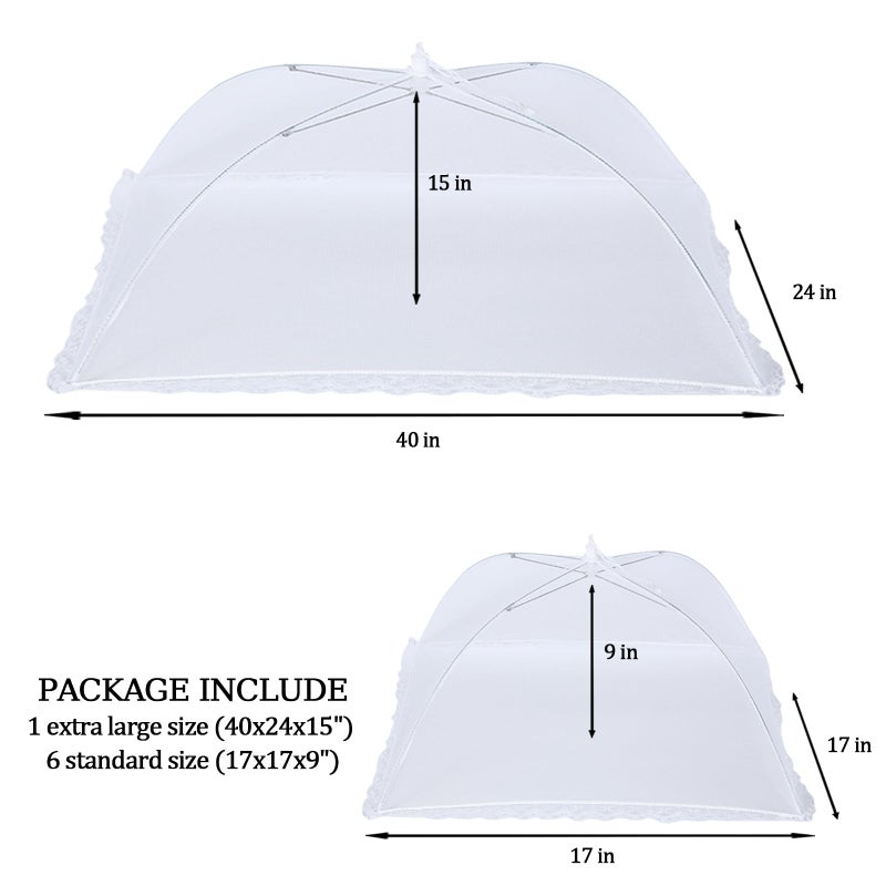 ZMCINER 7 Pack Food Covers for Outdoors Mesh Screen Include Food Tents 1 Extra Large (40"X 24") & 6 Standard (17"X 17") Collapsible and Reusable Mesh Covers for Outside, BBQ Party Supplies, Fruit - Image 2