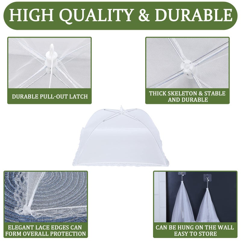 ZMCINER 7 Pack Food Covers for Outdoors Mesh Screen Include Food Tents 1 Extra Large (40"X 24") & 6 Standard (17"X 17") Collapsible and Reusable Mesh Covers for Outside, BBQ Party Supplies, Fruit - Image 5