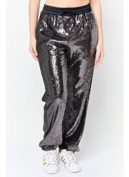 ESPRIT Women Regular Fit Straight Leg Sequined Pants, Black  - Image 1