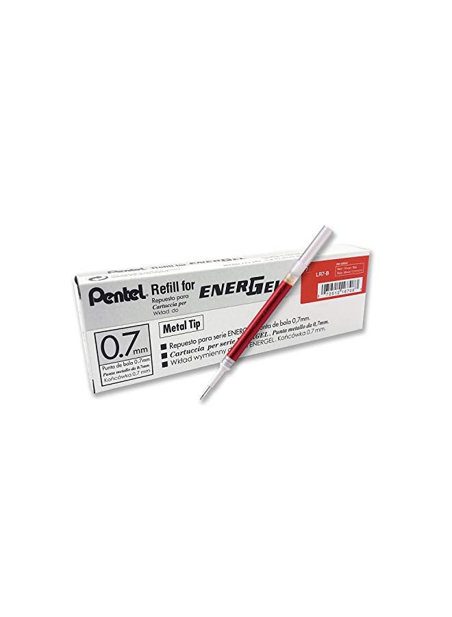 Pentel Refill Ink for BL57/BL77 EnerGel Liquid Gel Pen, 0 .7mm, Metal Tip, Red Ink, Box of 12 (LR7-B-12) - Image 1
