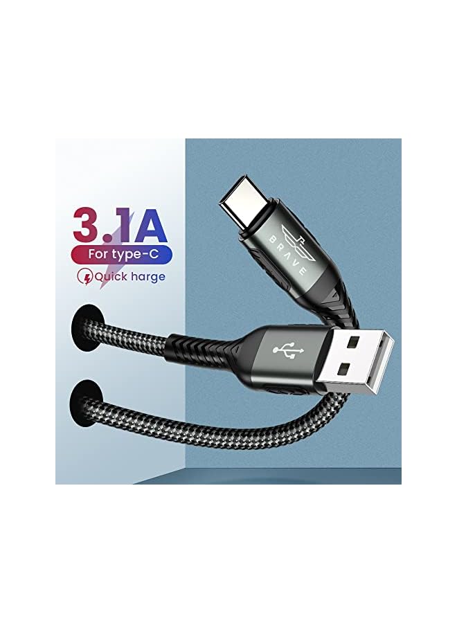 Brave كابل بيانات مضفر USB Type C بقوة 30W شاحن سريع 3.1A لهواتف Huawei P40 USB C وكابل بيانات لهواتف Xiaomi Mi وSamsung (1.2M، USB إلى C 30W،) (أسود) - Image 4