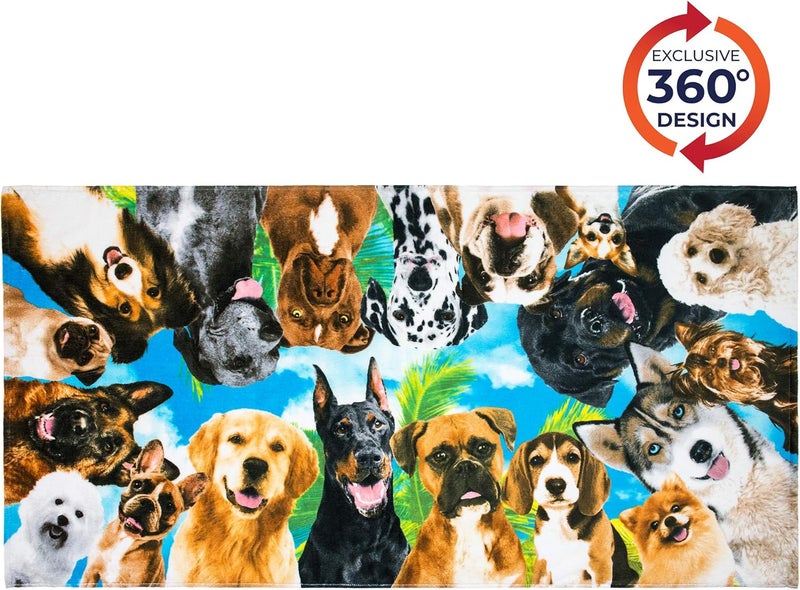 Softerry Dogs at The Beach Selfie Pets Beach Towel 30 x 60 inches 100 Cotton Velour Dog Party 1 Towel - Image 3