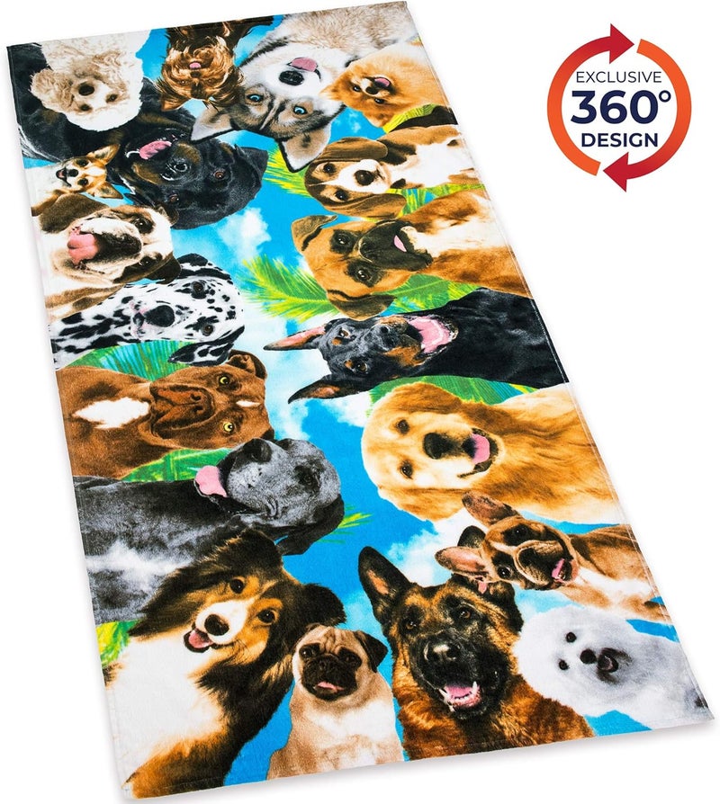 Softerry Dogs at The Beach Selfie Pets Beach Towel 30 x 60 inches 100 Cotton Velour Dog Party 1 Towel - Image 2