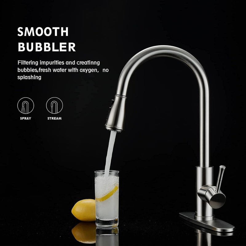 GUUKAR Kitchen Faucet with Pull Down Sprayer Brushed Nickel Stainless Steel Single Handle Modern Kitchen Sink Faucet with Deck Plate - Image 3