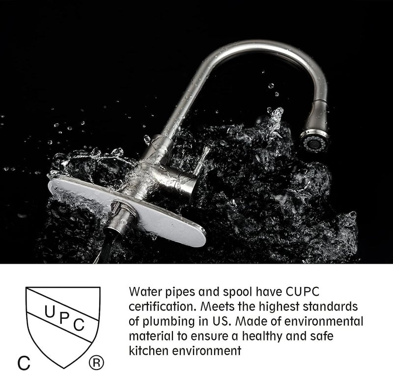 GUUKAR Kitchen Faucet with Pull Down Sprayer Brushed Nickel Stainless Steel Single Handle Modern Kitchen Sink Faucet with Deck Plate - Image 2