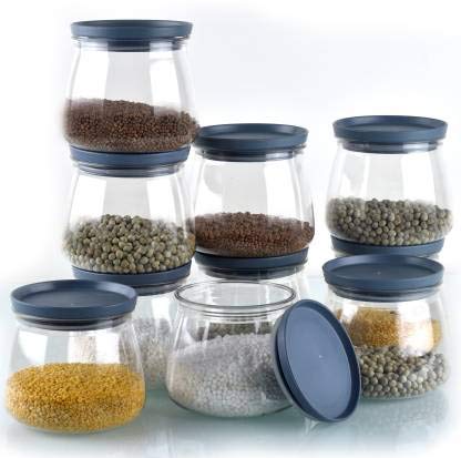 YouBee وعاء يوبى محكم الإغلاق لتخزين المطبخ للأرز والدال والدقيق خالي من BPA 800 مل مجموعة 12 رمادي - Image 1