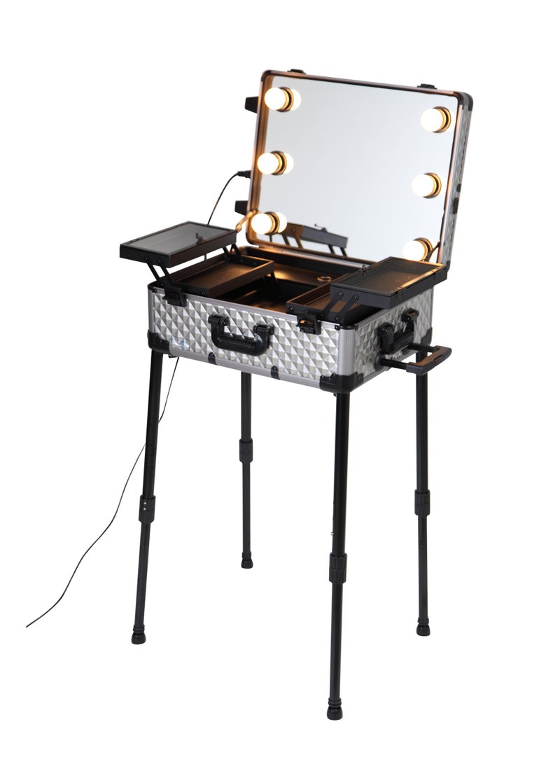 Makeup Train Stand Case With Pro Studio Artist Trolley And Lights