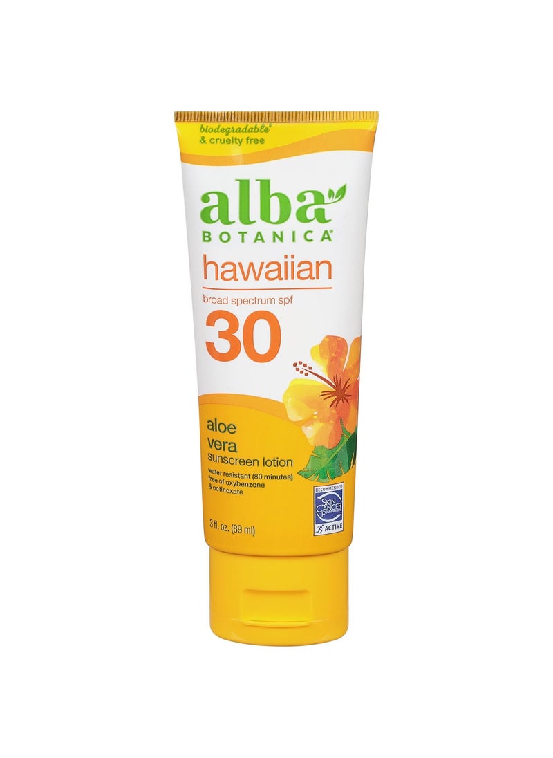Alba Botanica - Alba Botanica Hawaiian Sunscreen Lotion SPF 30 Aloe Vera 3 Oz - Image 1