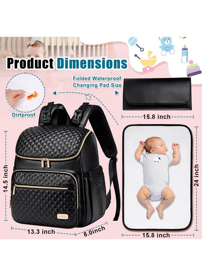 Weitars Diaper Bag Backpack Leather Baby Diaper Bag with Changing Pad Travel Diaper Backpack,Baby Bag for Mom,Stroller Straps,5 Insulated Pockets (Black Leather) - Image 2