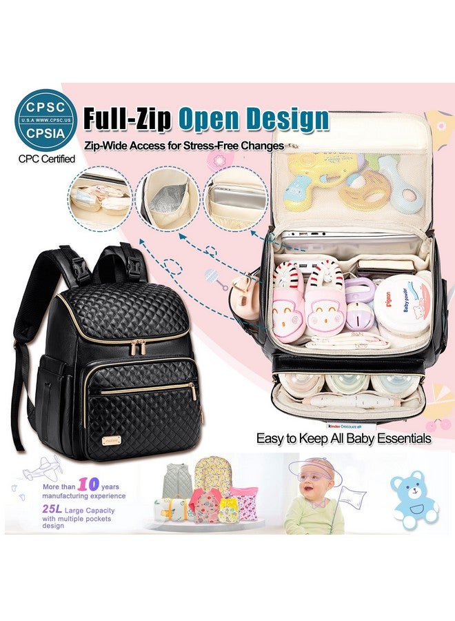 Weitars Diaper Bag Backpack Leather Baby Diaper Bag with Changing Pad Travel Diaper Backpack,Baby Bag for Mom,Stroller Straps,5 Insulated Pockets (Black Leather) - Image 4