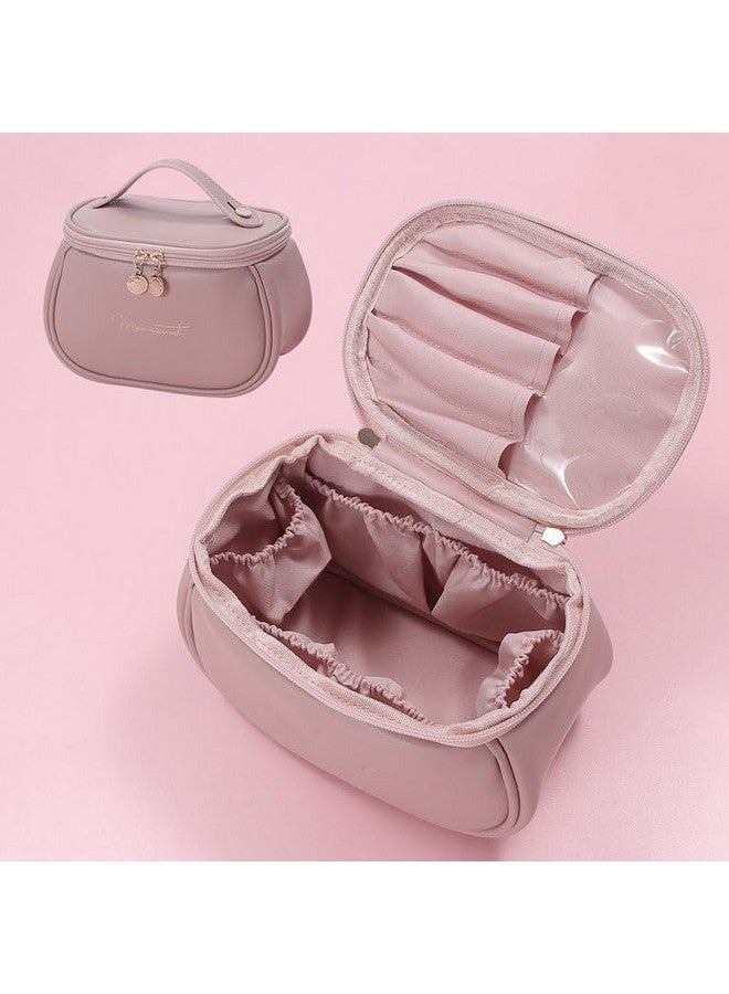 AJKN Makeup Bag Large Capacity Portable Travel Cosmetic Organizer with Handle & Dividers, Leather Toiletry Case for Women & Girls Brush Holder Storage Pouch Multicolor [ Pack of 1 ] - Image 5