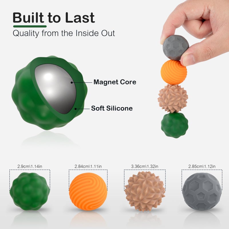 Ednzion Fidget Toys Adults â€“ 4PCS Magnetic Silicone Stress Balls for Anxiety, Focus & ADHD Relief, Textured Sensory Desk Gadgets, Stocking Stuffers or White Elephant Gifts for Men Women Teens - Image 2