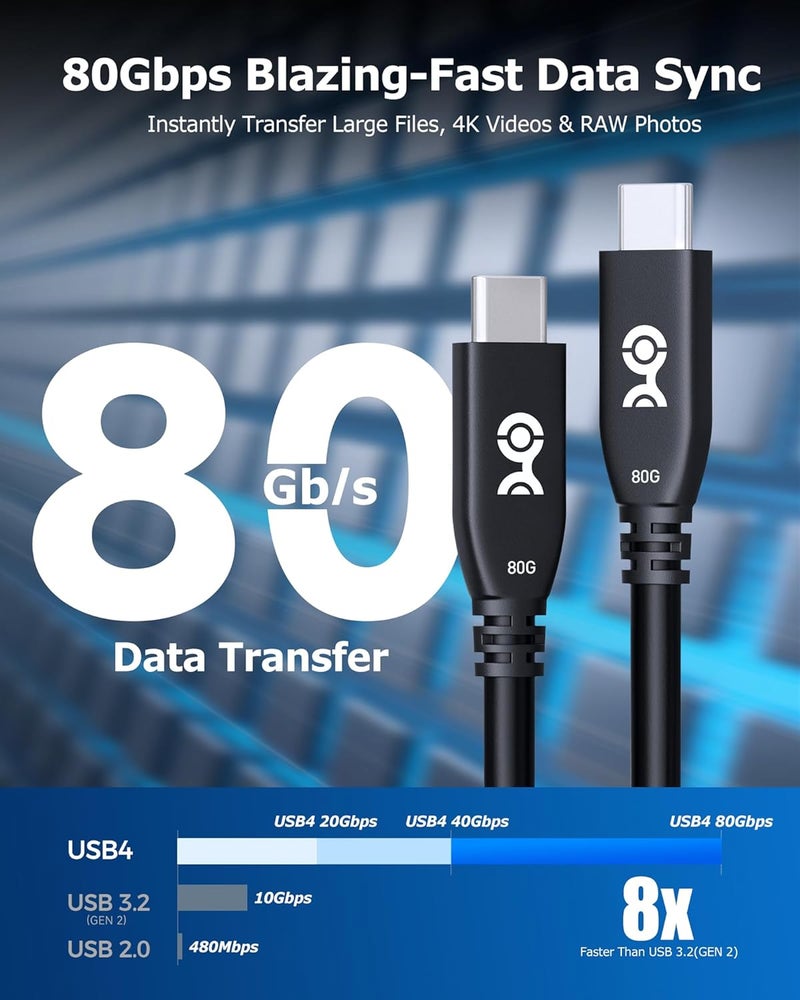 Cable Matters 80Gbps USB 4 Cable - 1ft, Supports Up to [8K@120Hz / 4K@480Hz Video, 240W Charging, 80Gbps Data Transfer] USB4 Cable, Black, Compatible with Thunderbolt 5/4, MacBook, XPS, Surface Pro - Image 3