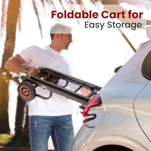 Pyle Compact Folding Adjustable Equipment Dolly - Heavy Duty 8-in-1 Convertible Cart Hand Truck/Dolly/Platform Cart with R-Trac Wheels - Expandable Up to 25.24" to 40.24" - 200 LBS MAX Load Capacity - Image 5