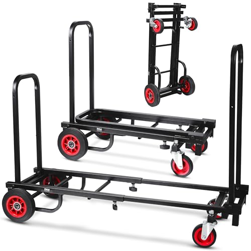 Pyle Compact Folding Adjustable Equipment Dolly - Heavy Duty 8-in-1 Convertible Cart Hand Truck/Dolly/Platform Cart with R-Trac Wheels - Expandable Up to 25.24" to 40.24" - 200 LBS MAX Load Capacity - Image 1