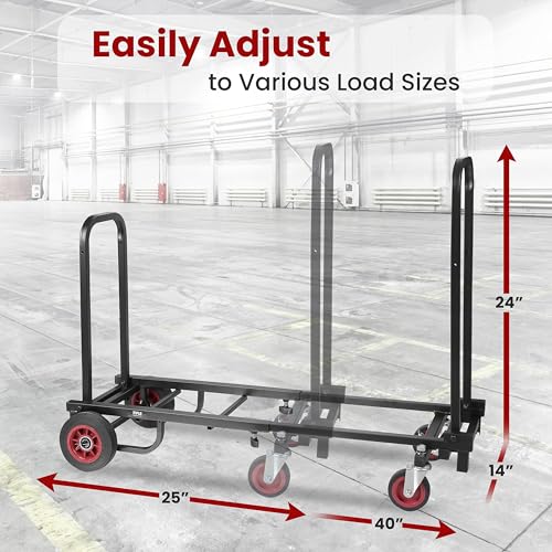 Pyle Compact Folding Adjustable Equipment Dolly - Heavy Duty 8-in-1 Convertible Cart Hand Truck/Dolly/Platform Cart with R-Trac Wheels - Expandable Up to 25.24" to 40.24" - 200 LBS MAX Load Capacity - Image 2