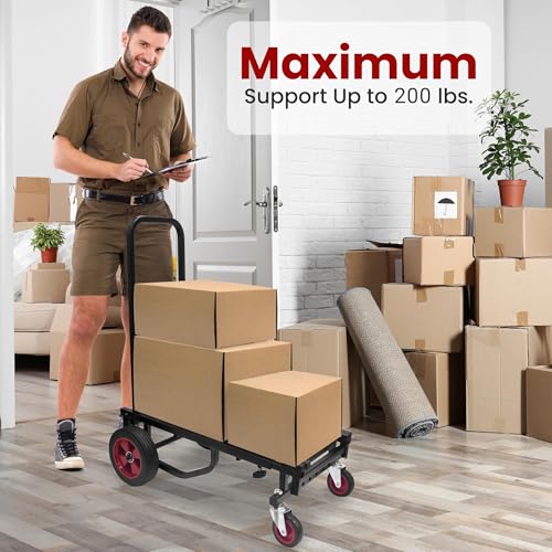 Pyle Compact Folding Adjustable Equipment Dolly - Heavy Duty 8-in-1 Convertible Cart Hand Truck/Dolly/Platform Cart with R-Trac Wheels - Expandable Up to 25.24" to 40.24" - 200 LBS MAX Load Capacity - Image 3