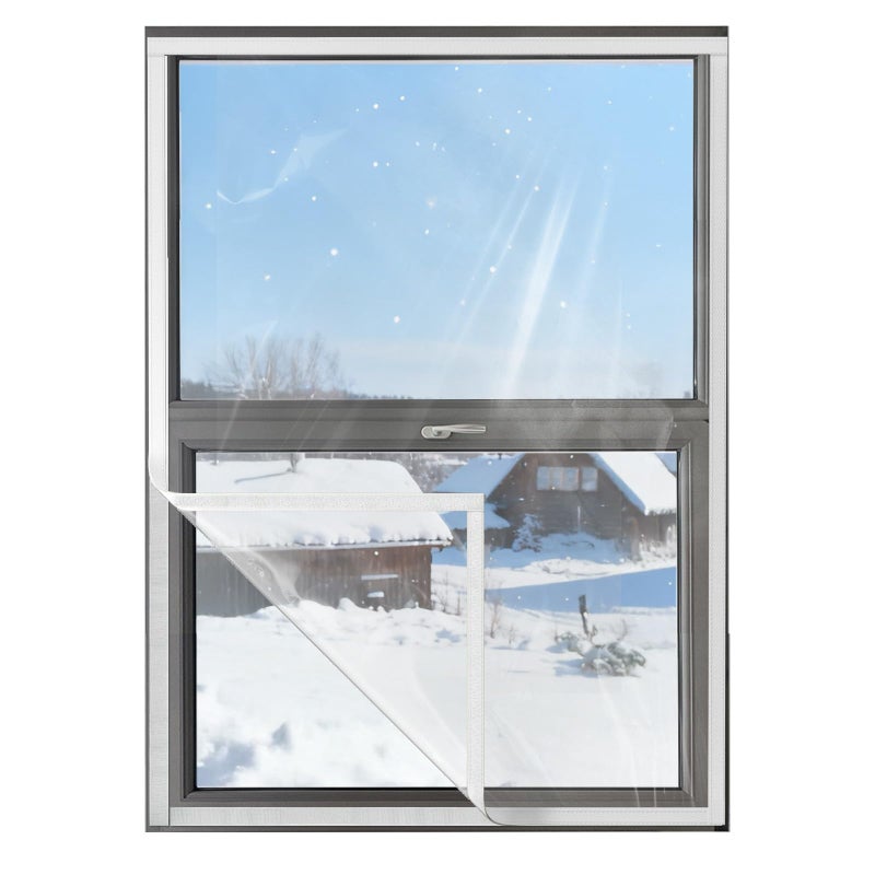 Homealexa Ready-to-Install Plastic Window Insulation Film 39â€³Ã—63â€³ (Fits 36â€³Ã—60â€³ Windows), Reusable Clear Draft Protection Window Cover with Built-in Hook & Loop Edge, No Cutting or Messy Tape - Image 1