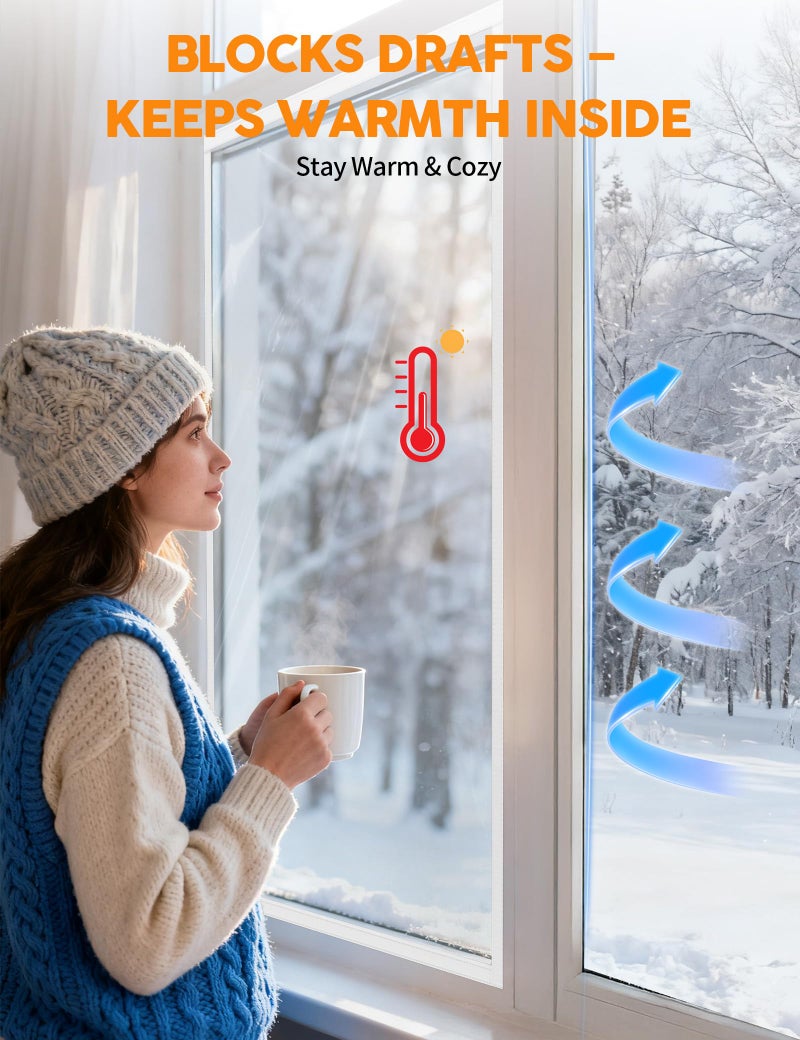Homealexa Ready-to-Install Plastic Window Insulation Film 39â€³Ã—63â€³ (Fits 36â€³Ã—60â€³ Windows), Reusable Clear Draft Protection Window Cover with Built-in Hook & Loop Edge, No Cutting or Messy Tape - Image 3
