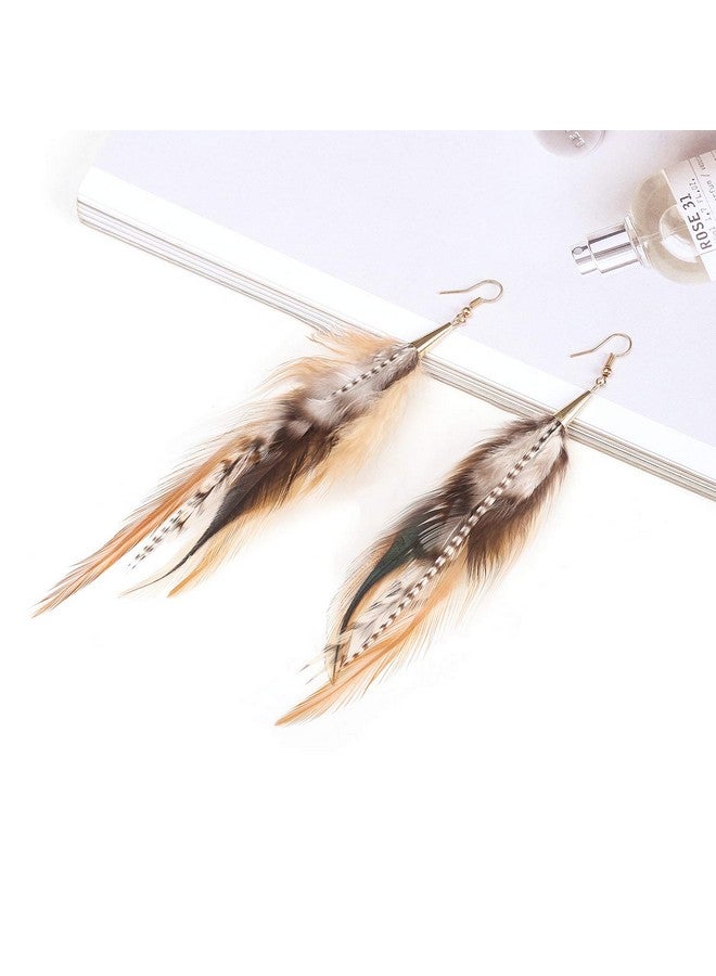 LUREME Bohemian Multicolor Pheasant Feathers Dangle Earrings Handmade Natural Feather Earrings (Er006314-5) - Image 5
