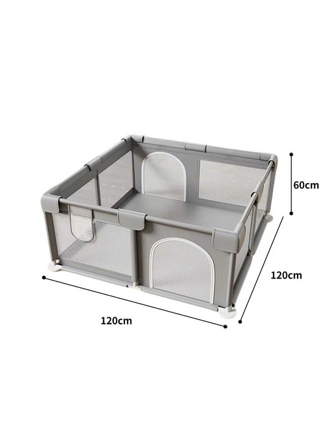 ساحة اللعب للأطفال 120x120 سم، ساحات لعب للأطفال الرضع والصغار، سياج لعب للأطفال للداخلية والخارجية، حديقة لعب آمنة متينة مع شبكة ناعمة وقابلة للتنفس، رمادي - Image 2