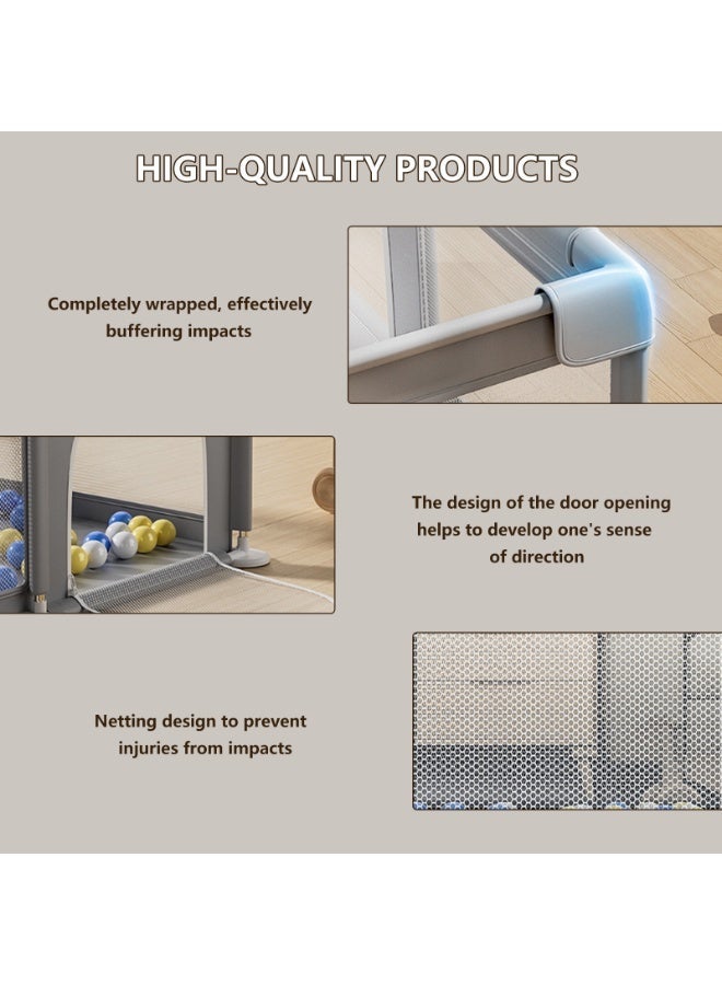 ساحة اللعب للأطفال 120x120 سم، ساحات لعب للأطفال الرضع والصغار، سياج لعب للأطفال للداخلية والخارجية، حديقة لعب آمنة متينة مع شبكة ناعمة وقابلة للتنفس، رمادي - Image 4