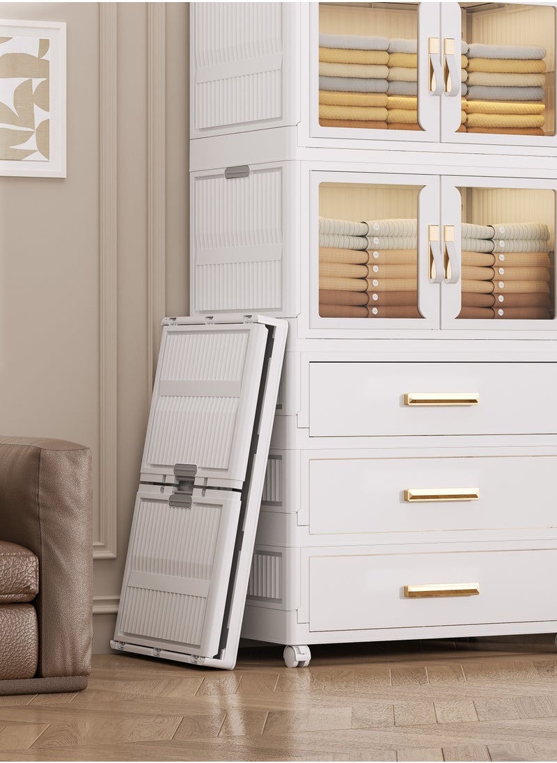 Old_Feller - 3 Layers Foldable Storage Box and Drawer,Extra Large Size Storage Bin with Lid Organizers Freely Stackable Storage Cabinet, Dust-proof Closet Organizers Double Door Magnetic with Universal Pulley - Image 1