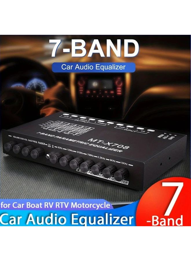 7 Band Car Audio Equalizer Amplifier With CD AUX Input Switch Front Rear Bass Output - Image 1