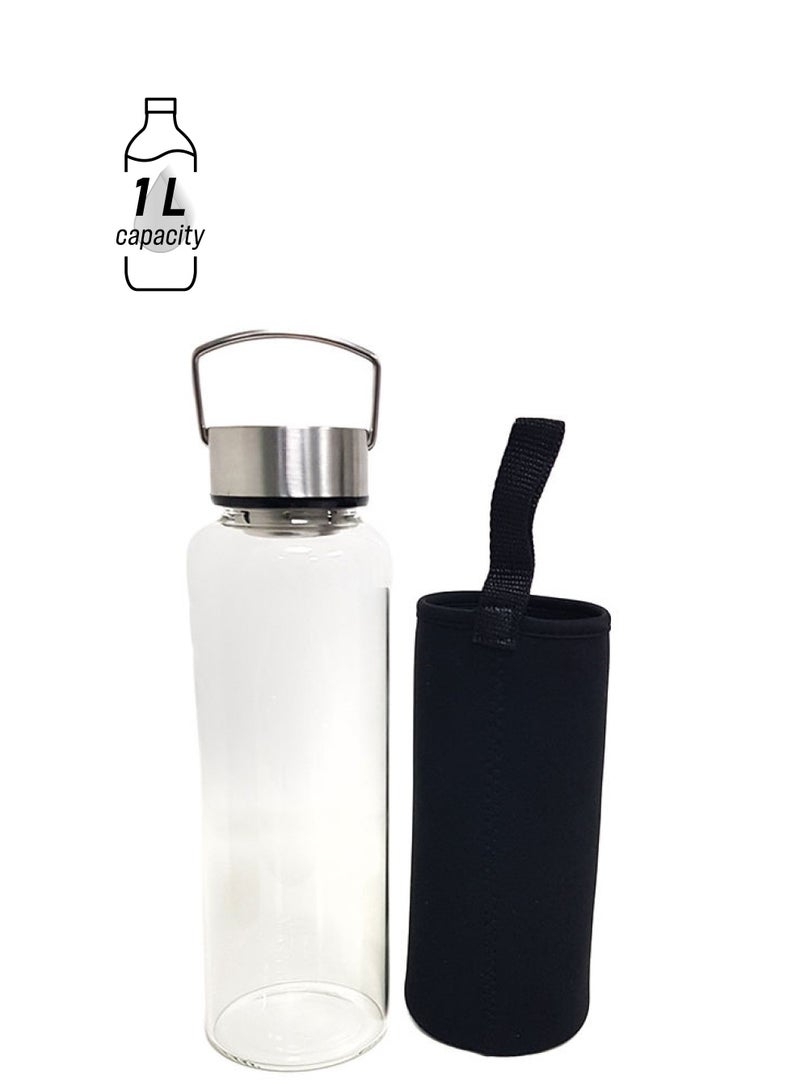 NIBEMINENT Glass Water Bottle With Protective Cover Clear 1L - Image 1