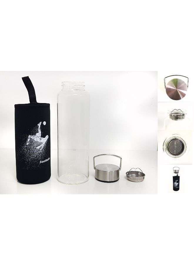 NIBEMINENT Glass Water Bottle With Protective Cover Clear 1L - Image 2