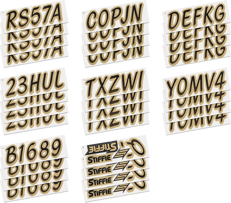 Stiffie Whipline Black/Metallic Gold 3" Boat & PWC Registration Decals • Numbers Letters Stickers - Image 4