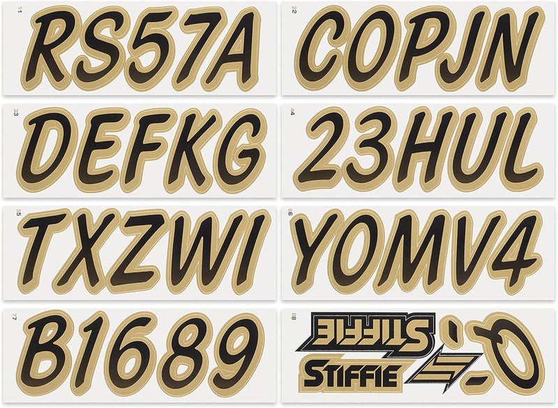 Stiffie Whipline Black/Metallic Gold 3" Boat & PWC Registration Decals • Numbers Letters Stickers - Image 3