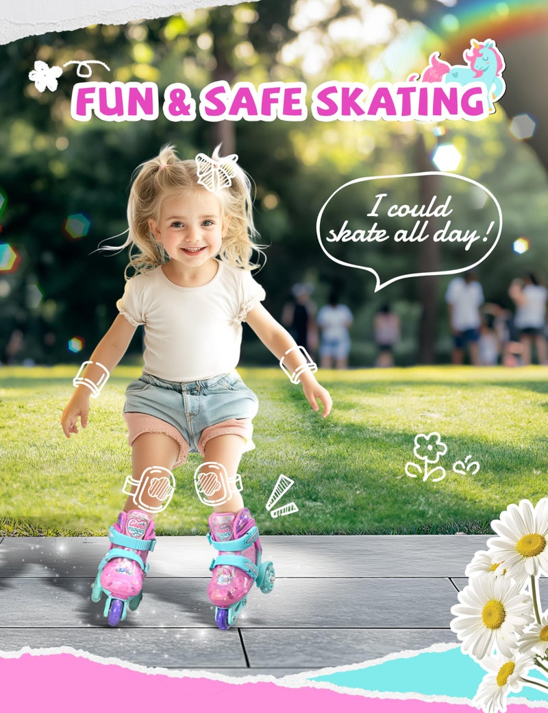 crossmoon Unicorn Toddler Roller Skates, 4 Adjustable Sizes, Fun Light-Up Wheels, Safety Three-Point Type, Breathable Upper, Beginner Roller Skates for Kids, Boys & Girls (Mint Whimsy, XS-Small(6.5C-9C US)) - Image 2