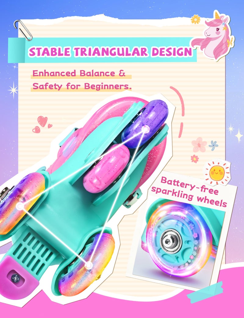 crossmoon Unicorn Toddler Roller Skates, 4 Adjustable Sizes, Fun Light-Up Wheels, Safety Three-Point Type, Breathable Upper, Beginner Roller Skates for Kids, Boys & Girls (Mint Whimsy, XS-Small(6.5C-9C US)) - Image 4