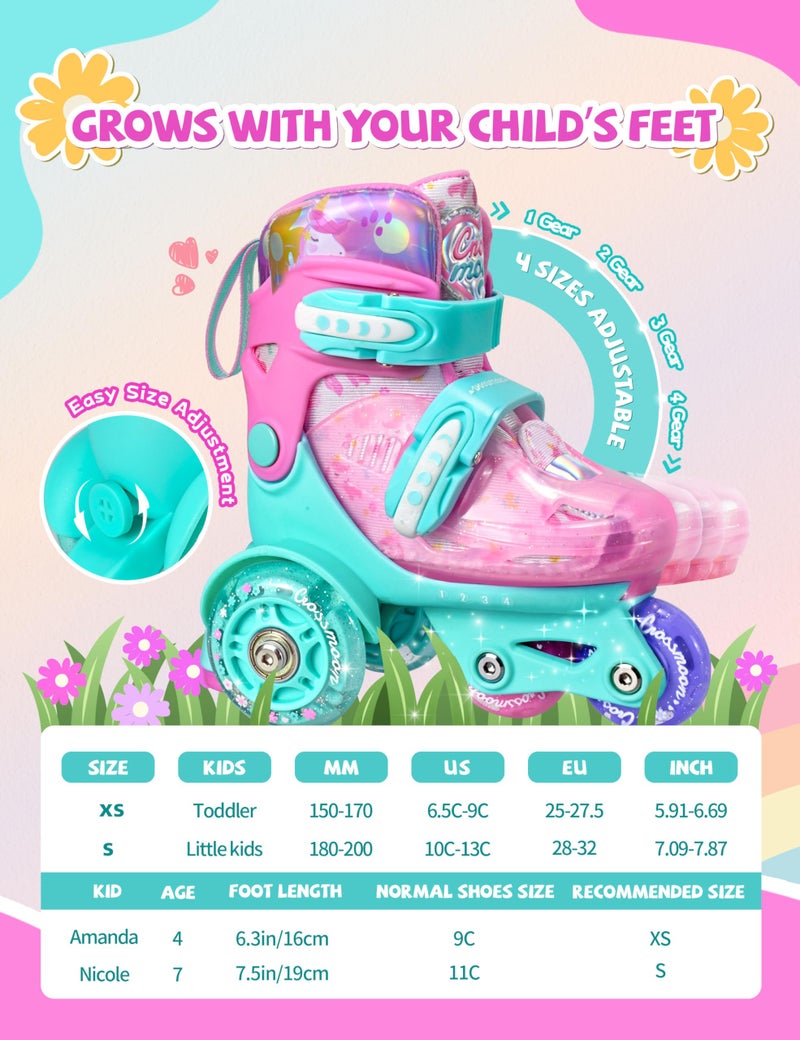 crossmoon Unicorn Toddler Roller Skates, 4 Adjustable Sizes, Fun Light-Up Wheels, Safety Three-Point Type, Breathable Upper, Beginner Roller Skates for Kids, Boys & Girls (Mint Whimsy, XS-Small(6.5C-9C US)) - Image 5
